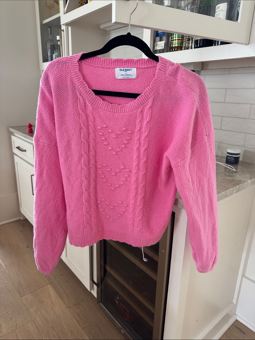 Old Navy Bright Pink Cable-Front Crewneck Sweater
